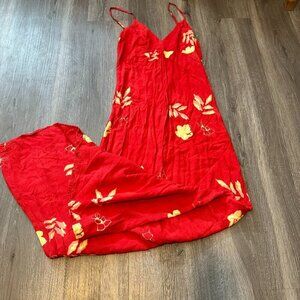 Size Small Nusa Dua Zipper Red Floral Maxi Dress